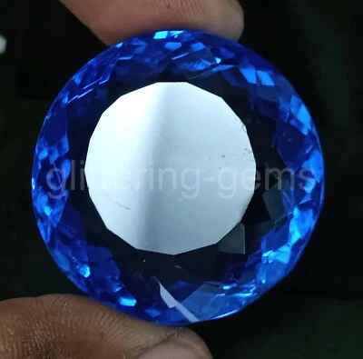Natural 60.00 Ct Blue Flawless Sapphire Round Cut Certified Loose Gemstone 5MSZ - Image 1 of 4