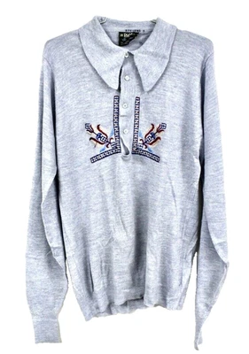 1970s VTG Puritan Blue Acrylic Polo Sweater Crest Embroidery Soft Touch Sz L - Image 1 of 4