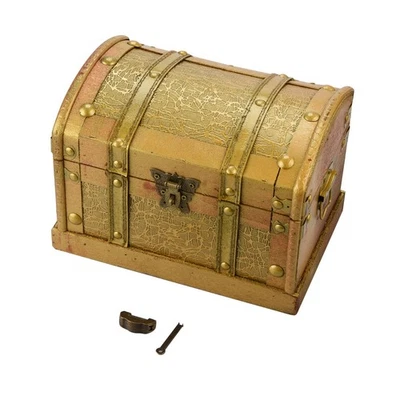 Wooden Pirate Treasure Chest Box Gem Jewelry Trinket Keepsake Storage Organizer - Image 1 of 4