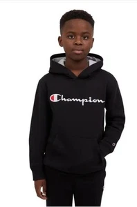 Champion Boys Girls Hoodie Black Kangaroo Pocket Midweight Drop Shoulder Active - Picture 1 of 4