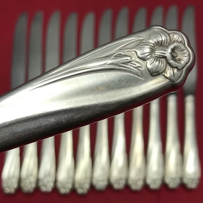 12 Silverplated DAFFODIL 9.5" DINNER KNIVES 1847 Rogers Bros - Image 1 of 3