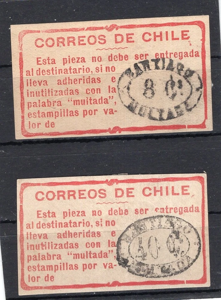 CHILE, 2 DIFFERENT TAX STAMPS, SOFICH # 8, YV # 40 CENTS, VERY RARE! - Image 1 of 1