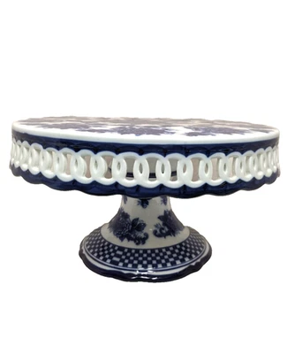 De colección Galleta Barril Azul y Blanco Porcelana Pedestal Pastel Plato Soporte 11" Foto 1 de 4