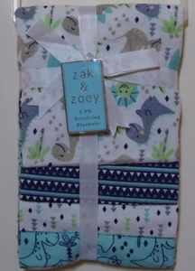 Boys Zak & Zoey 4 Pack Blue Gray Dinosaur Cotton Receiving Blankets - Picture 1 of 2