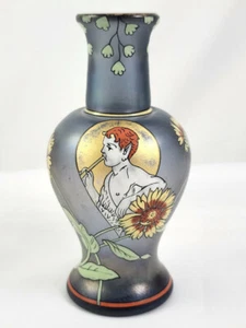 Jarrón antiguo de vidrio iridiscente esmaltado Fritz Heckert Max Rade Art Nouveau - Imagen 1 de 8
