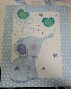 33cm x 27 cm Large Baby Boy Elephant with heart balloon. - Picture 1 of 1