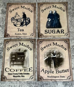 Sweet Maiden Labels Stickers Coffee Tea Sugar Apple Butter Vintage Theme Junk JJ - Picture 1 of 10