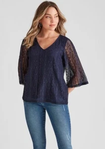 SIZE M - ROCKMANS 3/4 SLEEVE LACE TOP- NWT ~ RRP $59.99 - Picture 1 of 5
