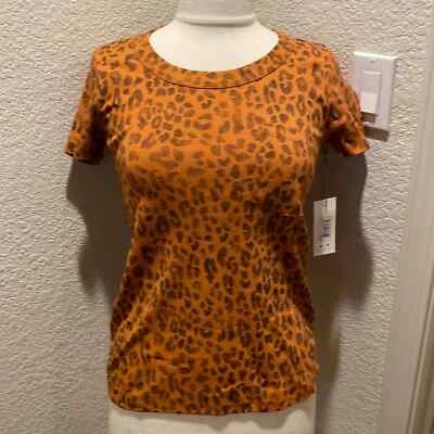 Camiseta de punto de bolsillo con estampado de leopardo Three Dots para mujer naranja y negra nueva con etiquetas talla XS Foto 1 de 4