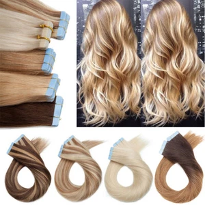 200G+ Tape In Real Remy Human Hair Extensions Skin Weft Full Head Thick Seamless - Picture 1 of 51