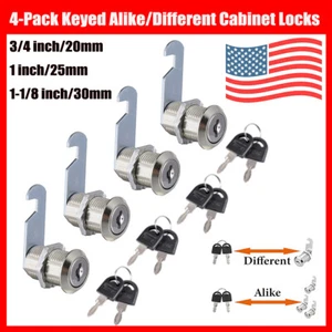 4Pack 3/4" 1" 1-1/8" File Cabinet Cylinder Cam Lock With Keys for Drawer Mailbox - Picture 1 of 19