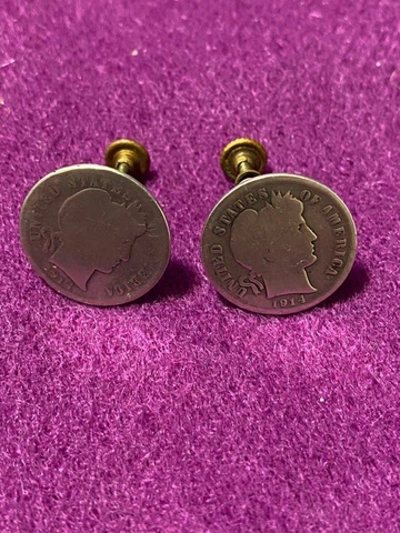 1914 barber dime coin earrings. 90% silver Cover