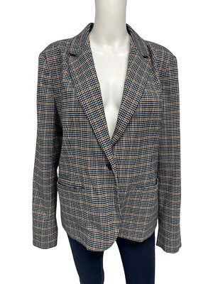 Merona Women's Navy Blue Checked Notch Collared One Button Blazer Size 18 - Image 1 of 4