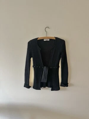 Valentino Roma Ribbed Chiffon Ribbon Tie Cardigan Knit Sweater US 4? Black  - Image 1 of 4