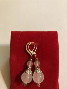 Natural Pink Quartz (6-12mm) Round Dangle Hoop Earrings - Picture 1 of 4