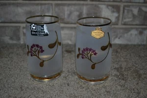 HTF Set of 2 Glas von Marion German Cut Lead Smoked & Gold Trim Crystal Glasses - Picture 1 of 5
