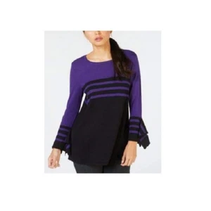 Alfani Womens Petite SZ PS Purple and Black Color Blocked Pull Over Sweater NEW - Picture 1 of 3