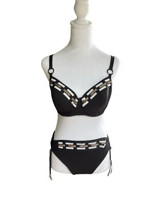 Conjunto de bikini de 2 piezas Lise Charmel negro blanco marrón detalle parte inferior para mujer M Top 34 Foto 1 de 4