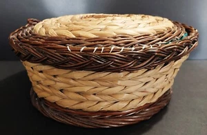 Sewing Basket Rattan And Fabric 80s - Picture 1 of 7