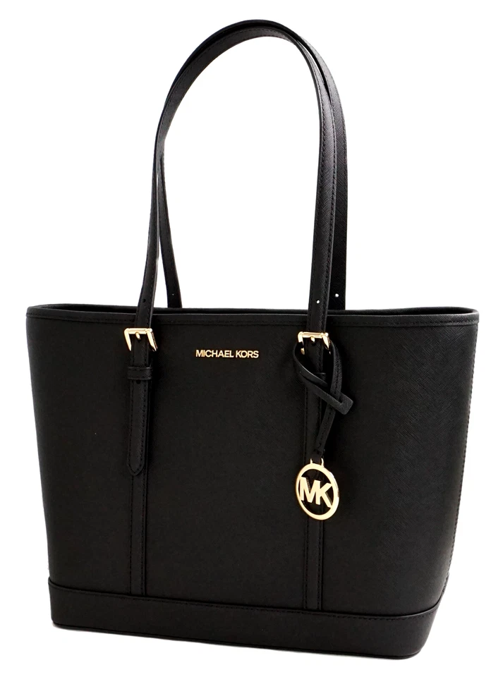 Michael Kors Black Leather Large Shoulder Bag Jet Set Tote