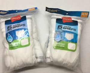 Lot of 2- Hanes Wicking, Tagless Briefs 6 pr. White Boys Size M 10-12 New in Pkg - Picture 1 of 7