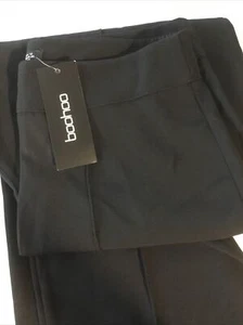 Boohoo Woven Tapered High Waisted Trousers Size 12 Black Tote 9 - Picture 1 of 4