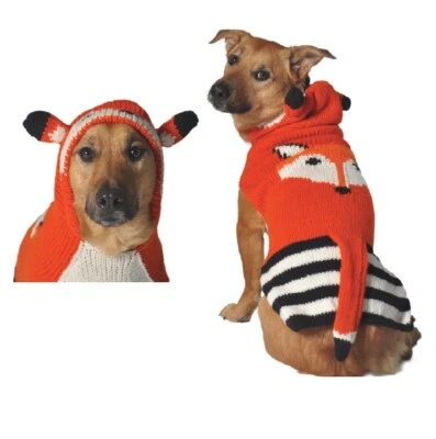 FOXY  Hoodie Halloween Costume Dog Sweater Chilly Dog Hand Knit Wool Pet Puppy - Image 1 of 4
