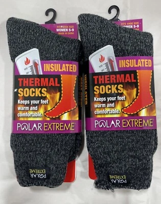 Polar Extreme Women's Insulated Thermal Socks Charcoal Gray Shoe Size 5-9 2 Pk - Image 1 of 4