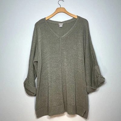 Suéter CHICO'S Verde Salvia Cuello en V Dorado Brillo Manga Redonda Talla Grande (2) Foto 1 de 4
