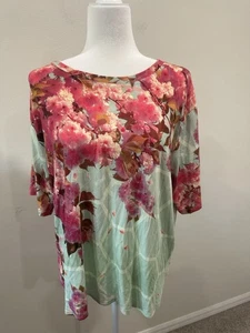 NWT HUNNY OVERSIZED CROPPED TEE  JOHNNY WAS CHIC FLORAL GARDEN Size Large - Picture 1 of 11
