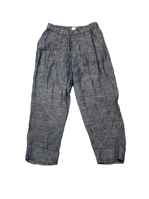 Pantalones Cortos Sigrid Olsen Lino Pierna Ancha Talla Grande Azul Cintura Elástica Con Bolsillos Foto 1 de 4