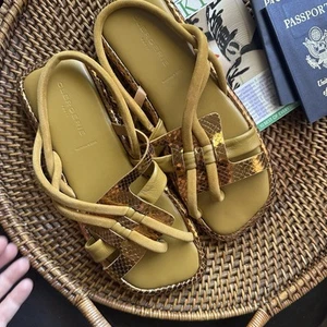 Clergerie Paris “Edas” Strappy Metallic Leather Suede Designer Sandal Size 39.5 - Picture 1 of 12
