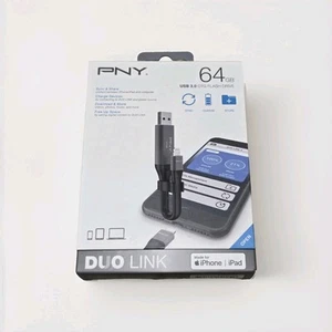 PNY Duo Link 4 64GB USB 3.0 OTG Flash Drive for iPhone & iPad New In Box - Picture 1 of 7