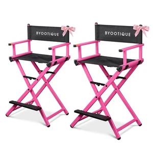 Byootique 28" Height Tall Director Chair Folding Artist Makeup Salon Pink 2 Pack - Picture 1 of 1
