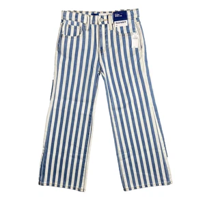 Old Navy Wide Leg Baggy Jeans Girls 10 High Rise Blue White Stripe Adj Waist NWT - Picture 1 of 11