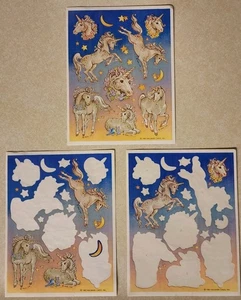 Vintage 1982 Hallmark Unicorns Stars Moon Stickers 1 Full & 2 Incomplete Sheets - Picture 1 of 1