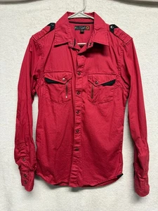 G by Guess Men’s Shirt XS Red Military Style Button Up Long Sleeve Pockets - Picture 1 of 7