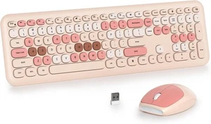 Surmen Cute Colorful Beige Keyboard and Mouse Wireless Silent, 6- - Picture 1 of 6
