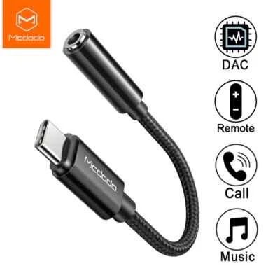Mcdodo USB C to 3.5mm Jack Aux Headphones Audio DAC Adapter Braided Cable 10cm - Image 1 of 4