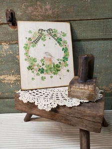 VINTAGE PRIMITIVE FRENCH SHABBY VICTORIAN STYLE IRISH ST. PATRICK'S DAY SIGN - Picture 1 of 6