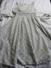 MADE IN ITALY DOVE GREY WHITE SPOT SLEEVELESS ETHEREAL SUMMER COTTON DRESS UK 8