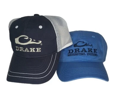 2x NEW DRAKE WATERFOWL LOGO CAPS MESH Blue/White & COTTON TWILL LIGHT BLUE  - Image 1 of 4