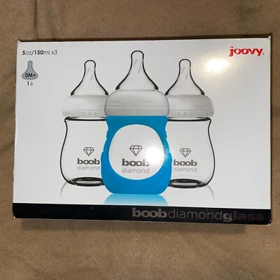 3 NUEVOS biberones Joovy CleanFlow Boob de vidrio diamante 5 oz con manga azul 2170 Foto 1 de 2