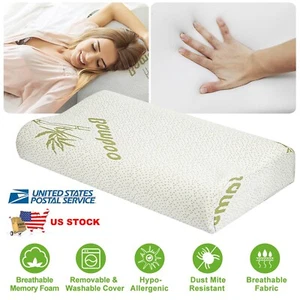 Bamboo Memory Foam Pillow Sleeping Orthopedic Neck Support Breath Pillow w/ Case - Picture 1 of 29