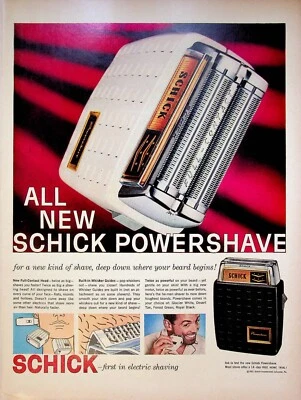 1957 Schick Powershave Vintage 1950s Print Ad Deep Down Electric Shaving Beard - Image 1 of 2