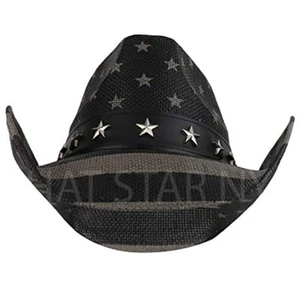 Men's Vintage Tea-Stained USA American Flag Shape-It Brim Cowboy Hat w/ Western - Picture 1 of 31