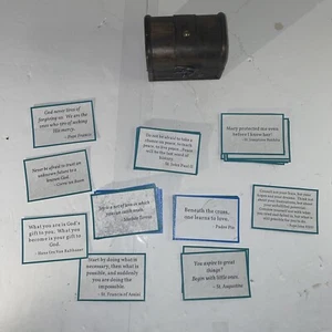 Vintage Small 4x2.5 Wood Treasure Chest With 55 Motivational Cards Brass Trim - Picture 1 of 9