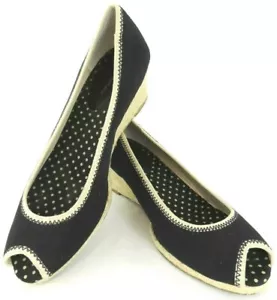 Banana Republic Keilabsatz Espadrilles Damen Größe 9 M schwarz Textil Jute Peep Toe - Bild 1 von 11