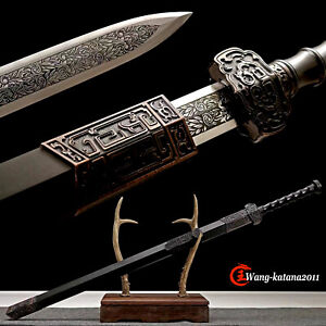 40'' Chinese Han Dynasty Ruyi Jian Ebony Carbon Steel Double Edge Straight Sword
