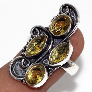 925 Silver Plated-Citrine Ethnic Gemstone Handmade Ring Jewelry US Size-9 JW